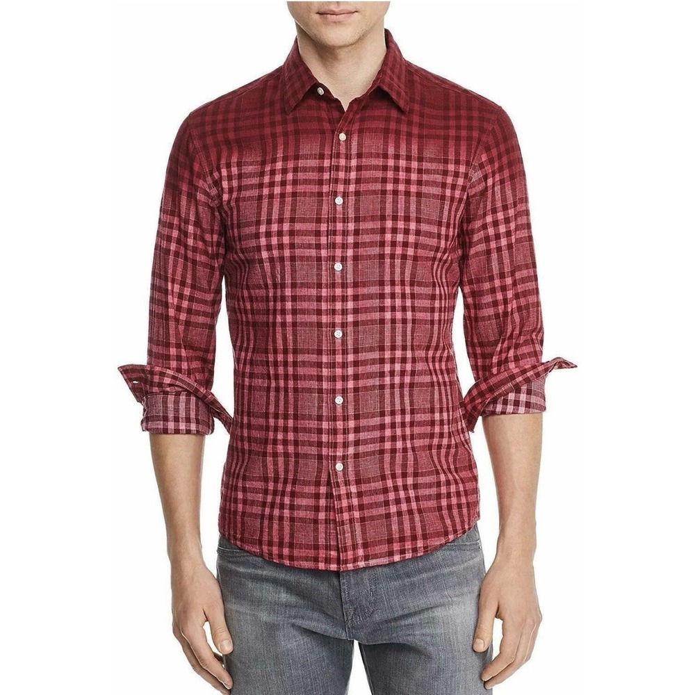 Michael Kors Shirt Dress Button Slim Plaid Linen Red Chianti‎ Size Small